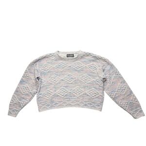 Vintage Flyer Knit Sweater Womens M Pastel Pink Blue Diamond Cable Knit USA